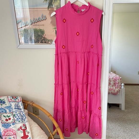 J. Marie The Evelyn Embroidered Midi Dress Pink Size Large - Picture 3 of 6